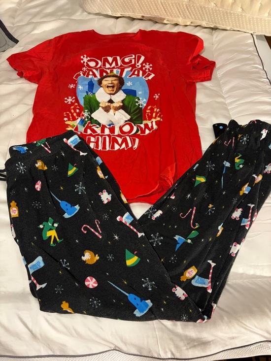Other - Elf Movie Graphic Red Tee and Black Holiday Pajama Pants - Medium